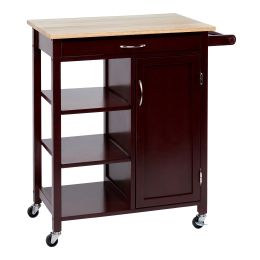 DunaWest Wooden Rectangular Kitchen Cart with 1 Door and Open Compartments, Espresso Brown - Default