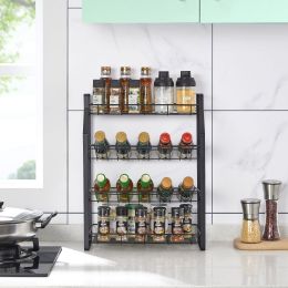 Black Four Tier Kitchen Seasoning Storage Rack Counter Organizer Spice Rack Shelf for Seasoning Jars,Spice Jars Sauce Bottles KJZWJ018-4HEI YF.