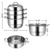 Kitchen Supplise 3 Tier Stainless Steel Saucepot Steamer Cookware Pot - Silver - Stainless steel+ tempered glass