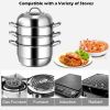 Kitchen Supplise 3 Tier Stainless Steel Saucepot Steamer Cookware Pot - Silver - Stainless steel+ tempered glass