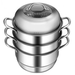 Kitchen Supplise 3 Tier Stainless Steel Saucepot Steamer Cookware Pot - Silver - Stainless steel+ tempered glass