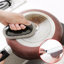 Emery Sponge Brush Eraser Scrub Handle Grip Sink Pot Bowl Kitchen Cleaning Tool - Brown