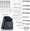 Cookit 15 Pieces Knife Set with Block Manual Sharpener, Stainless Steel Hollow Handle Chef Bread Steak Knife Scissors - knife holder