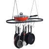 Pot and Pan Rack for Ceiling with Hooks Decorative Wall Mounted Storage Rack - Black