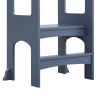 Kitchen Helper Step Stool for Kids and Toddlers, Children Standing Tower for Kitchen Counter, Wooden Toddler Two-Step Learning Stool - Grey