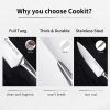 Cookit 15 Pieces Knife Set with Block Manual Sharpener, Stainless Steel Hollow Handle Chef Bread Steak Knife Scissors - knife holder