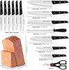 15 Pieces Kitchen Knife Set with Pine Block Holder and Sharpener, High Stainless Steel Knives with Comfortable-Grip ABS Handles