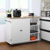 Kitchen Island Cart Wood with Large Trolley Cart with Large Cabinet, Towel Rack, Kitchen and Dining Room Utensils Organizer on Wheels