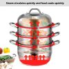 Kitchen Supplise 3 Tier Stainless Steel Saucepot Steamer Cookware Pot - Silver - Stainless steel+ tempered glass