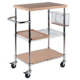 Madera Utility Kitchen Cart, Bamboo and Chrome - 83336