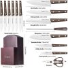 Cookit 15 Piece Knife Sets with Block for Kitchen Chef Knife Stainless Steel Knives Set Serrated Steak Knives with Manual Sharpener Knife