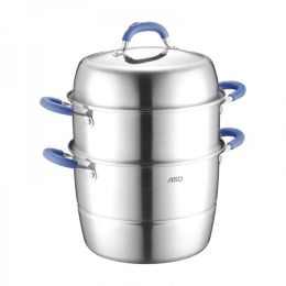 ASD, Three-layer multi-bottom stainless steel steamer, Heightened, Large capacity, No smell, Easy to store, 32cm - Silver