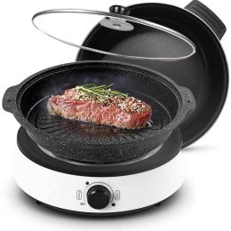 Split Electric Hot Pot Non-Stick 4L Capacity Fry/Soup/Stew/Grilling - White